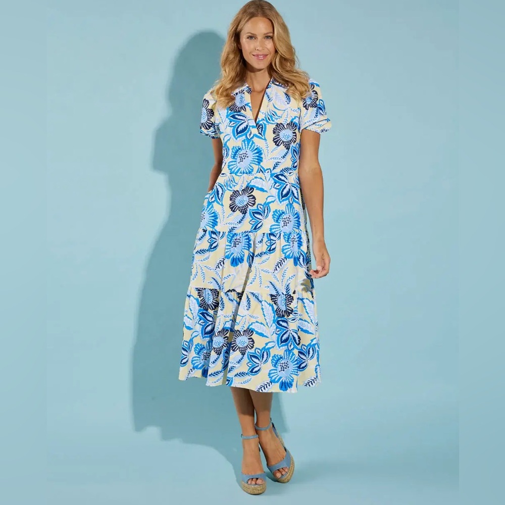 NWT Jude Connally Blue and White Floral Midi Dress - Picture 3 of 5